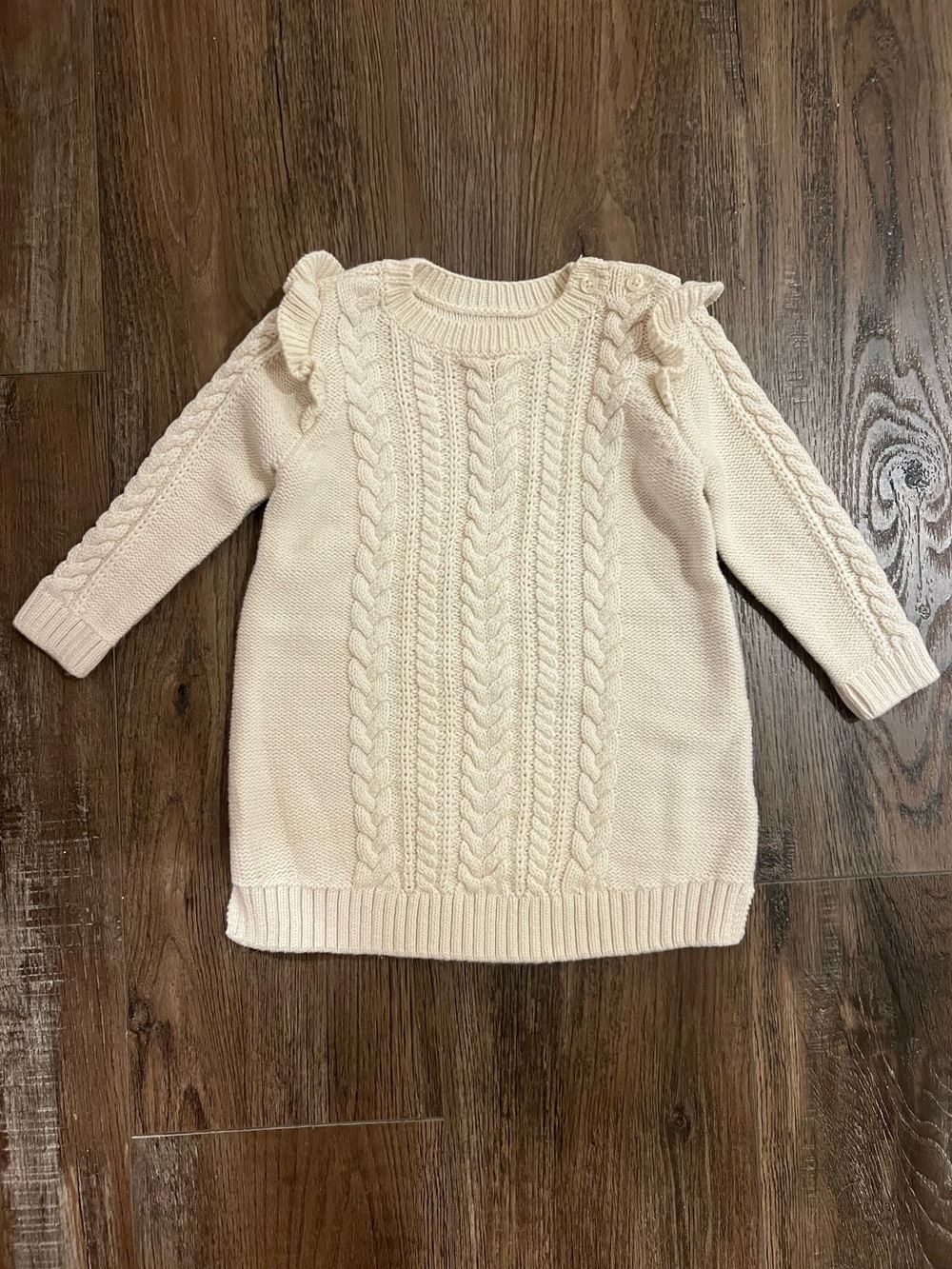 GAP Cream Cable Knit Dress with Ruffle Shoulders